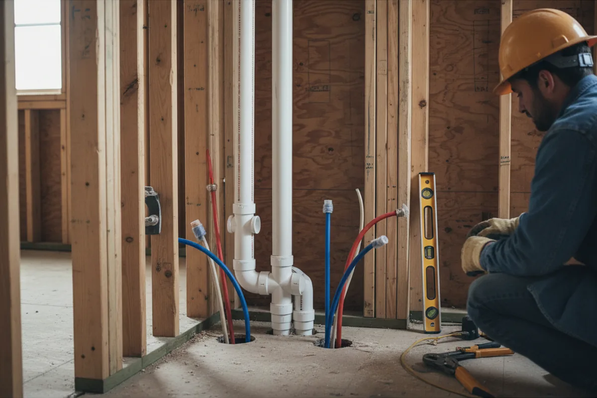 Drain and supply rough-in during Leak Detection in College Corner
